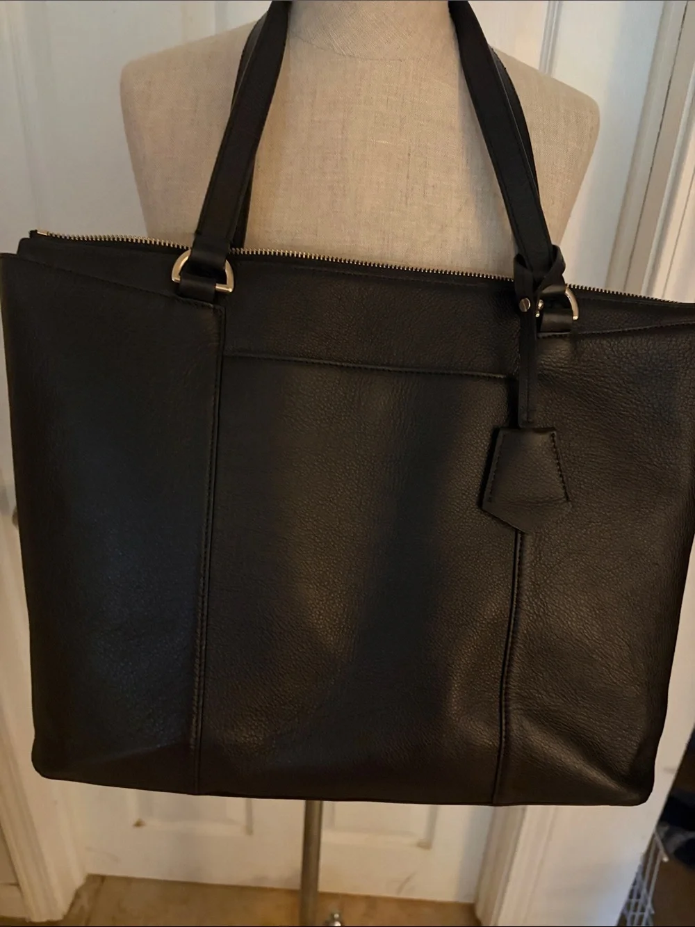 White House Black Market Black Leather Laptop Tote